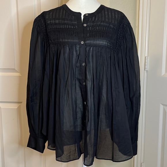 Banana Republic Tops - Banana Republic Black Blouson Sleeve Button Down Shirt